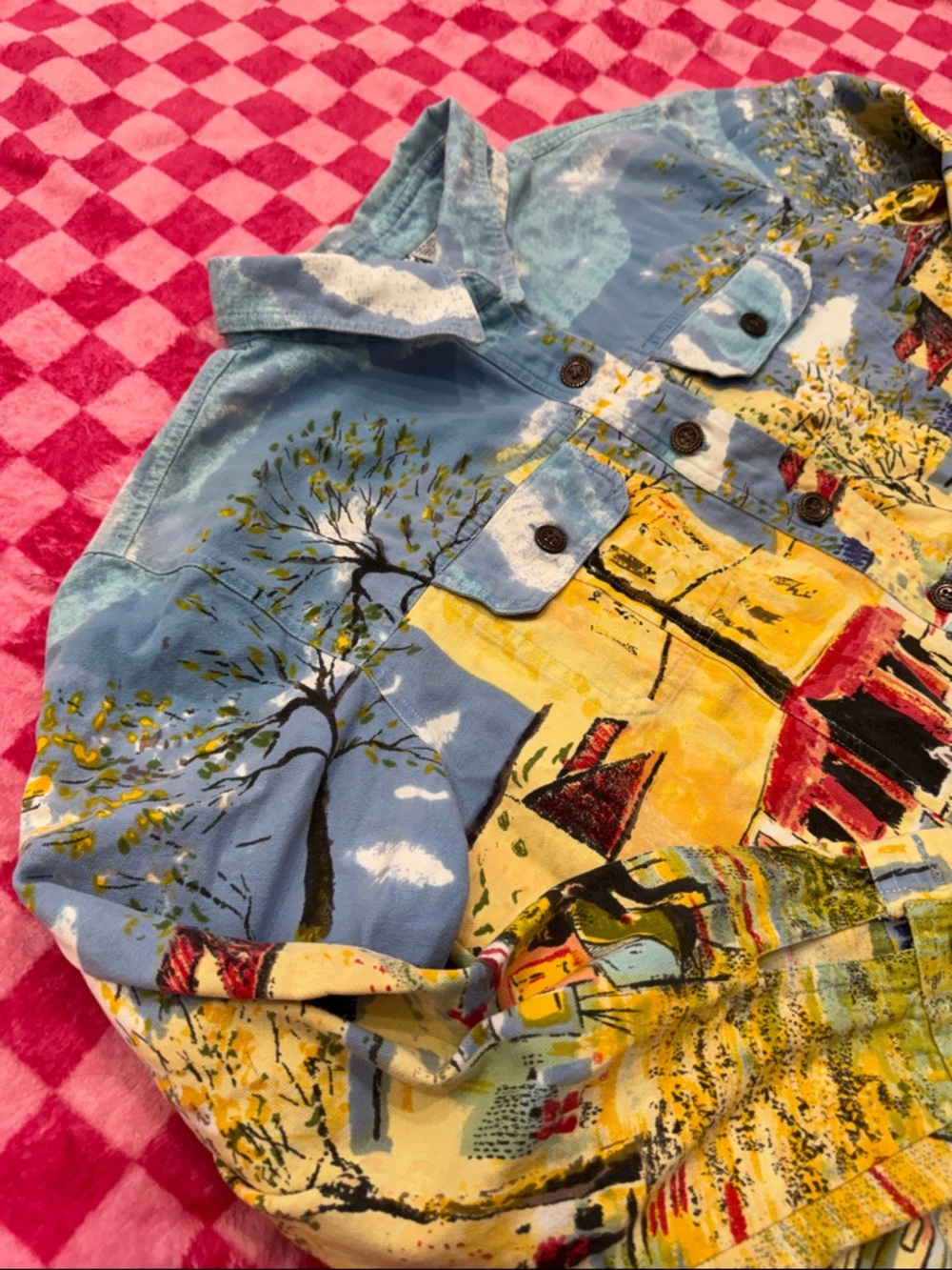 Artistic Blue & Yellow Painted Button-Down Shirt Jacket - Picture 3 of 6